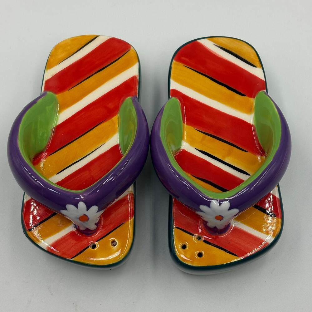 Ceramic Flip Flop Sandal Salt and Pepper Shakers Beach House Kitchen